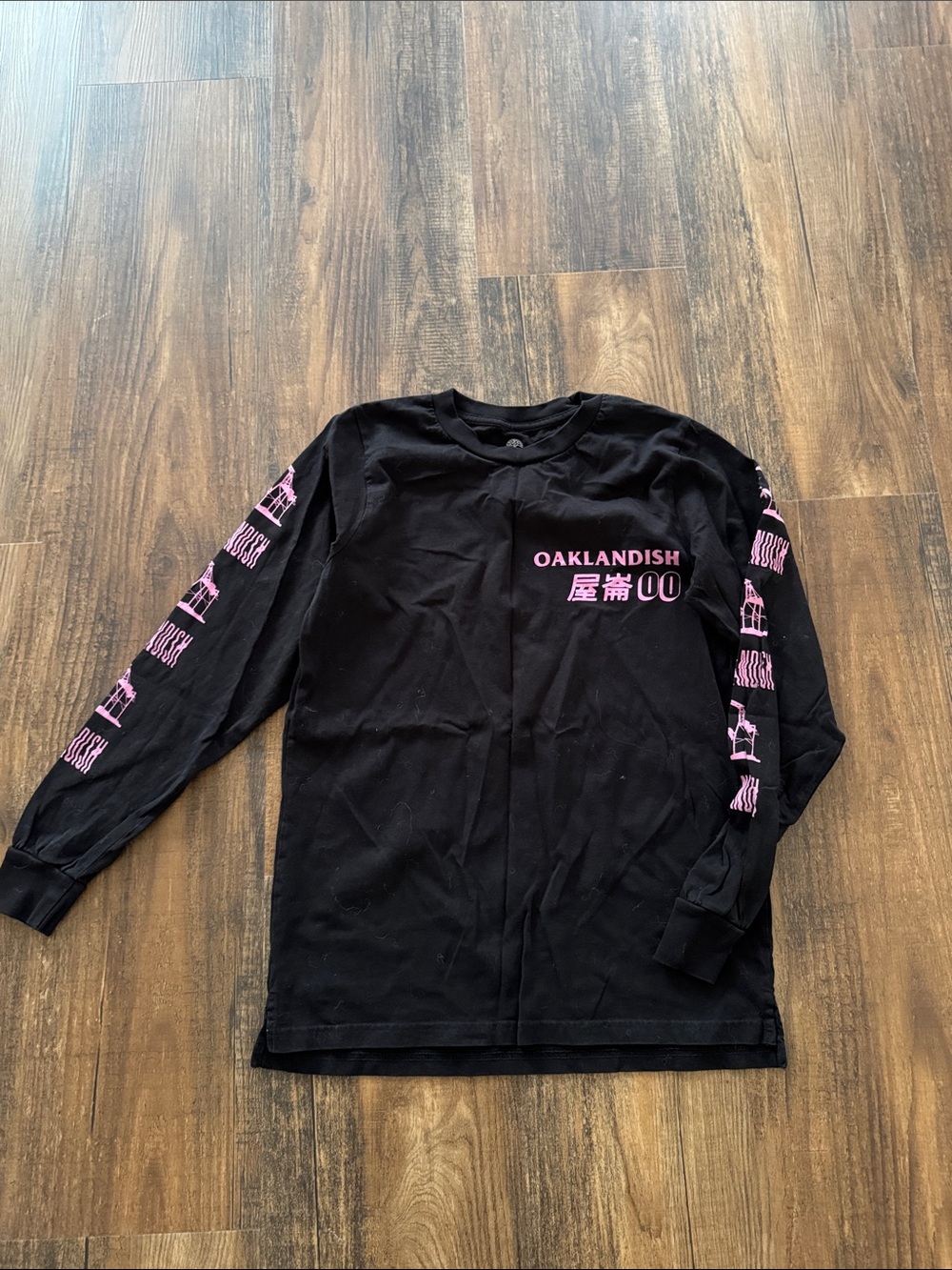 Oaklandish Black Long Sleeve Graphic Tee with Pink Accents